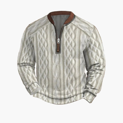 Herren Pullover mit Vintage-Look und halbem Reißverschluss – Stilvoller Freizeit-Sweater für Alltag und Outdoor