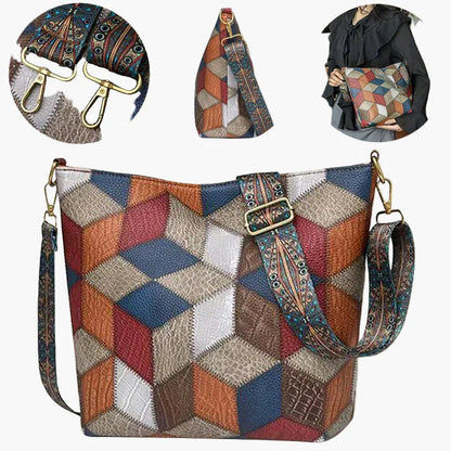 Damen Patchwork Schultertasche Vintage Stil – Modische Umhängetasche für Alltag und Freizeit