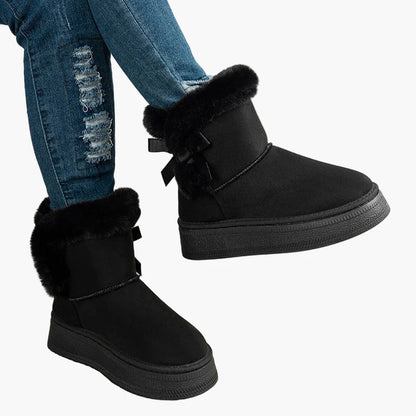 Damen Winter Stiefeletten mit Fellbesatz und Schleifendetail – Modische warme Boots für kalte Tage