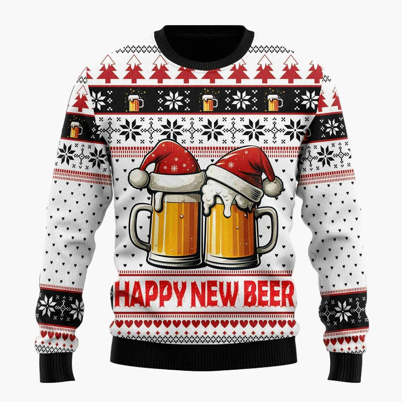 Herren Weihnachtspullover Lustig – Santa mit Bier, Ugly Christmas Sweater für Männer, Party & Festtage