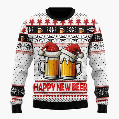 Herren Weihnachtspullover Lustig – Santa mit Bier, Ugly Christmas Sweater für Männer, Party & Festtage