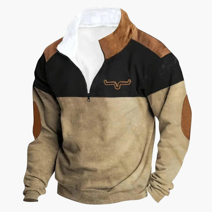 Herren Western Retro Fleece Pullover mit Ethno-Muster – Outdoor & Freizeit