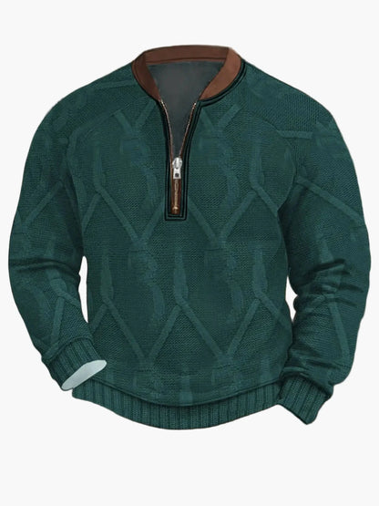 Herren Pullover mit Vintage-Look und halbem Reißverschluss – Stilvoller Freizeit-Sweater für Alltag und Outdoor