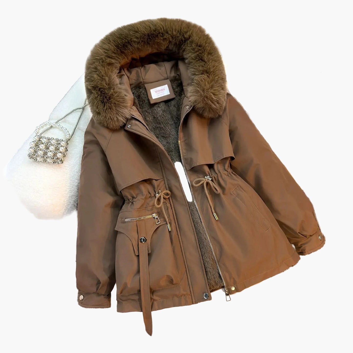 Damen Winterjacke mit Kapuze und Kunstfellkragen – Modischer Parka für Alltag & Outdoor