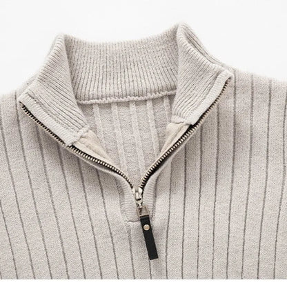 Herren Strickpullover mit Stehkragen und halbem Reißverschluss – Eleganter Freizeitpullover für Alltag und Büro