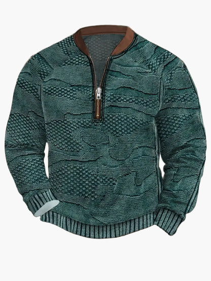 Herren Pullover mit Vintage-Look und halbem Reißverschluss – Stilvoller Freizeit-Sweater für Alltag und Outdoor
