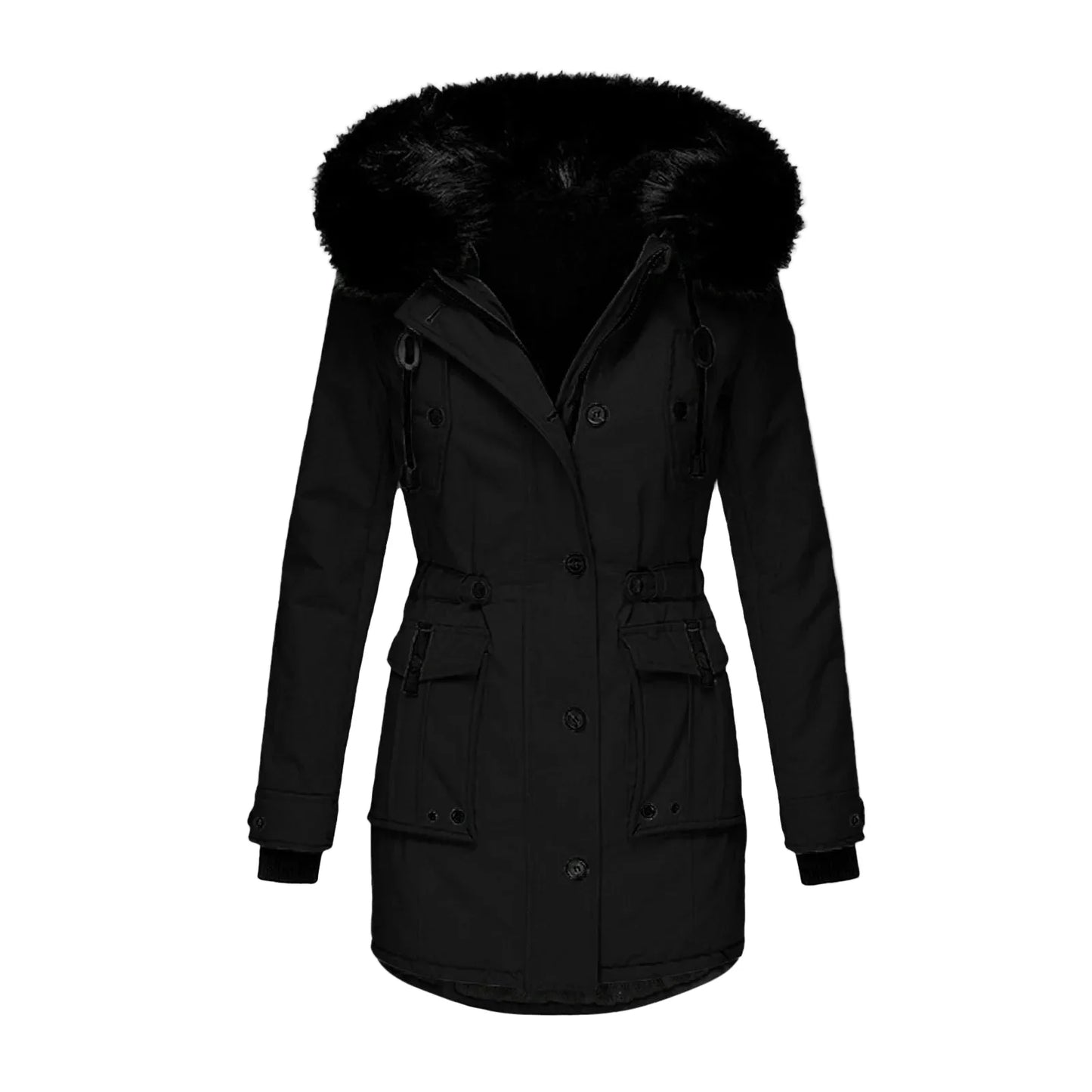 Damen Winterjacke Vintage Stil mit Kapuze und Fellkragen – Eleganter Mantel für Alltag & Freizeit