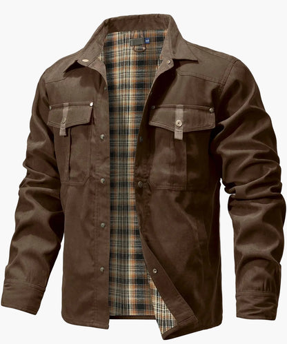 Herren Freizeit Shacket Flanell Gefüttertes Overshirt Westernstil Übergangsjacke mit Druckknöpfen