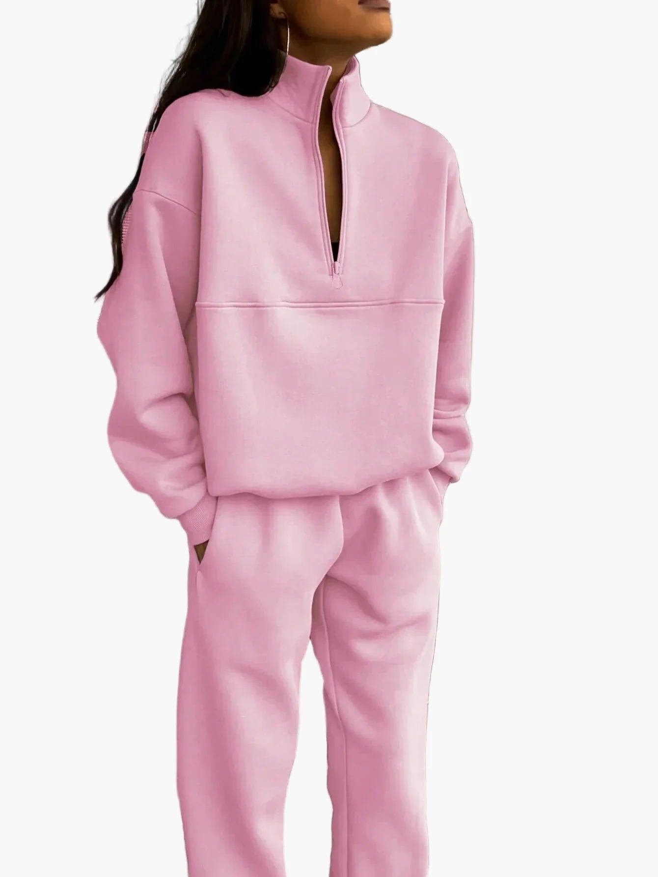 Damen Freizeit Zweiteiler Set mit Reißverschluss – Bequemer Lounge- und Trainingsanzug