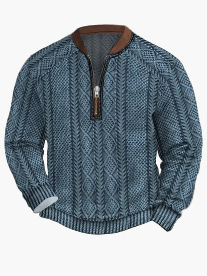 Herren Pullover mit Vintage-Look und halbem Reißverschluss – Stilvoller Freizeit-Sweater für Alltag und Outdoor