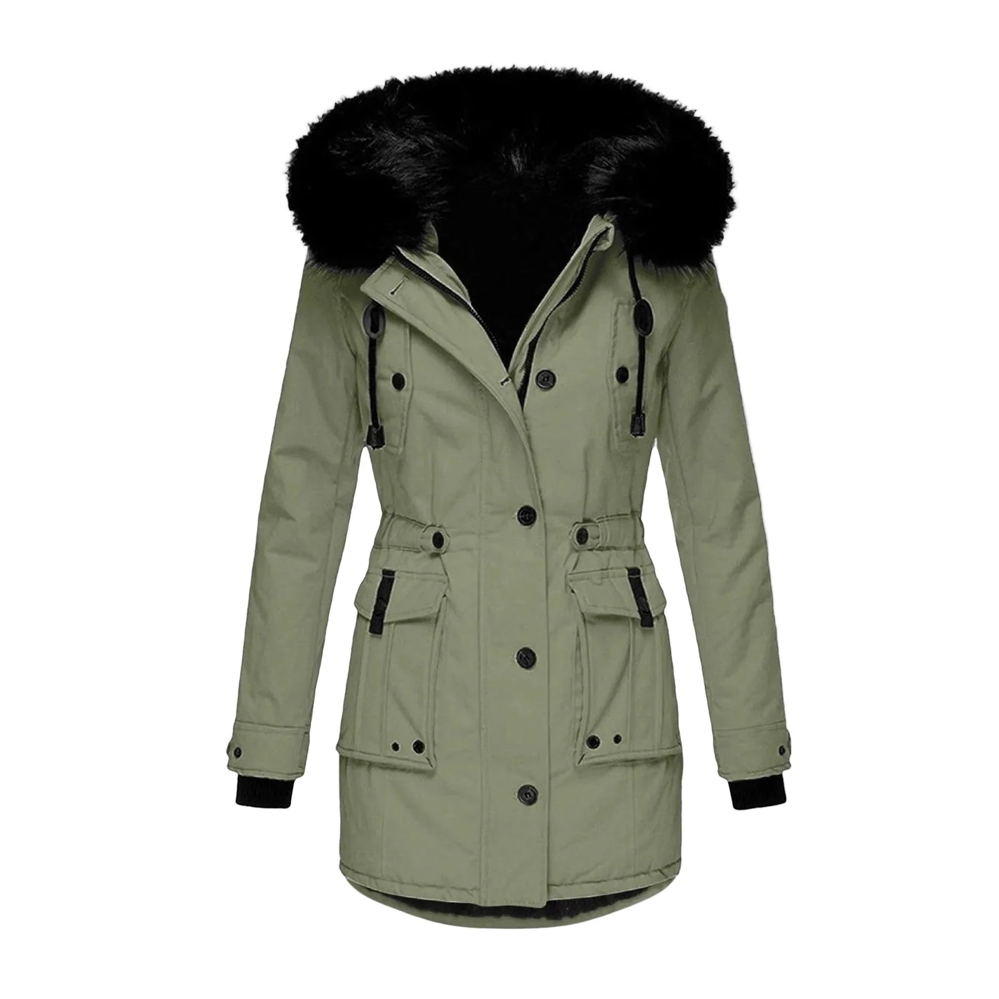 Damen Winterjacke Vintage Stil mit Kapuze und Fellkragen – Eleganter Mantel für Alltag & Freizeit