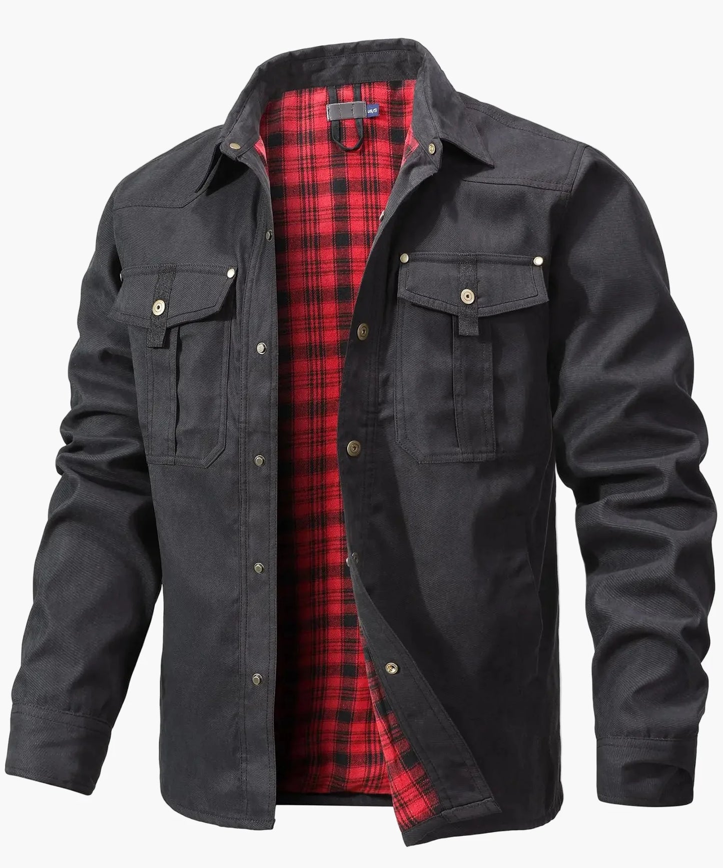 Herren Freizeit Shacket Flanell Gefüttertes Overshirt Westernstil Übergangsjacke mit Druckknöpfen