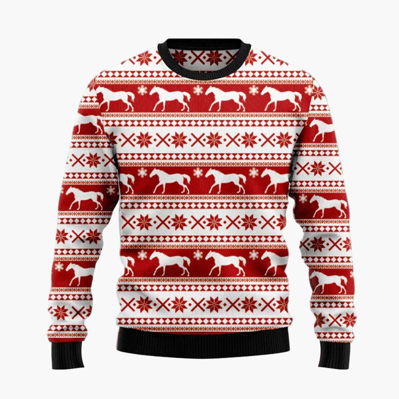 Herren Weihnachtspullover mit lustigem Pferde-Motiv – Ugly Christmas Sweater für Festtage und Partys