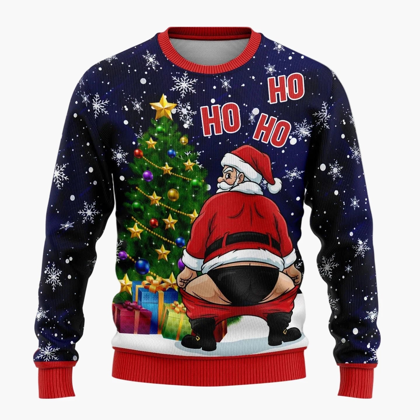 Herren Lustiger Weihnachts-Pullover Ugly Christmas Sweater mit frechem Weihnachtsmann-Motiv für Partys