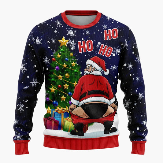 Herren Lustiger Weihnachts-Pullover Ugly Christmas Sweater mit frechem Weihnachtsmann-Motiv für Partys