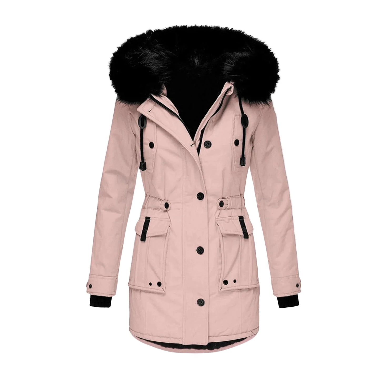 Damen Winterjacke Vintage Stil mit Kapuze und Fellkragen – Eleganter Mantel für Alltag & Freizeit