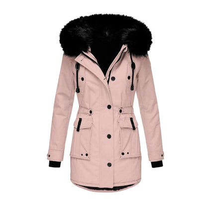 Damen Winterjacke Vintage Stil mit Kapuze und Fellkragen – Eleganter Mantel für Alltag & Freizeit
