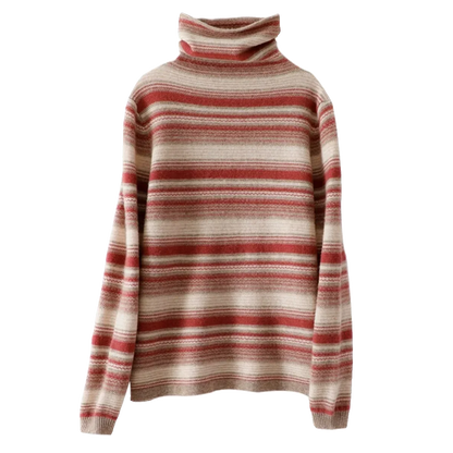 Damen Rollkragenpullover mit Retro-Streifenmuster – Bequemer Strickpullover für Alltag und Freizeit