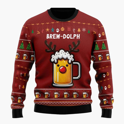 Herren Weihnachtspullover Lustig – Santa mit Bier, Ugly Christmas Sweater für Männer, Party & Festtage