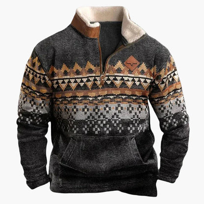 Herren Wild West Vintage Outdoor Pullover im Cowboy-Stil mit Stehkragen