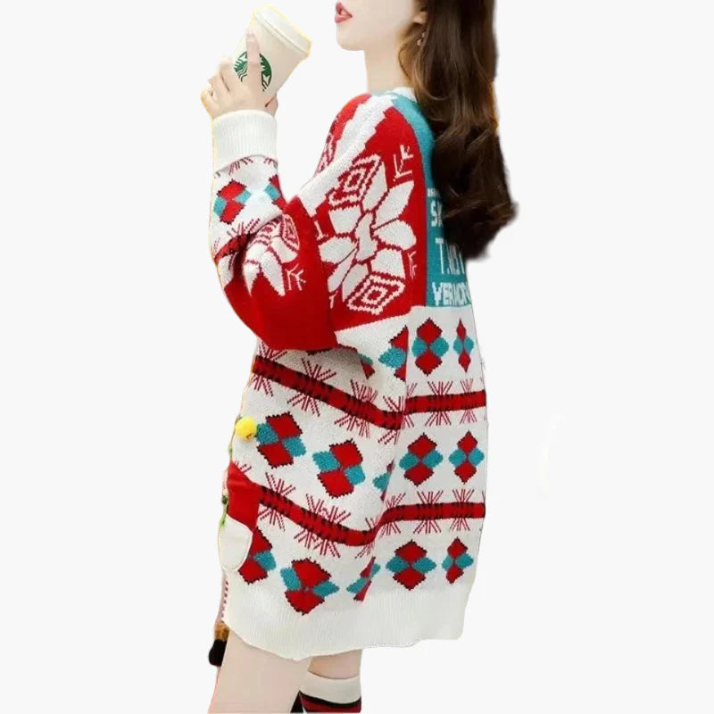 Damen Ugly Christmas Pullover Kleid – Lustiger Weihnachts-Sweater mit 3D Schneemann