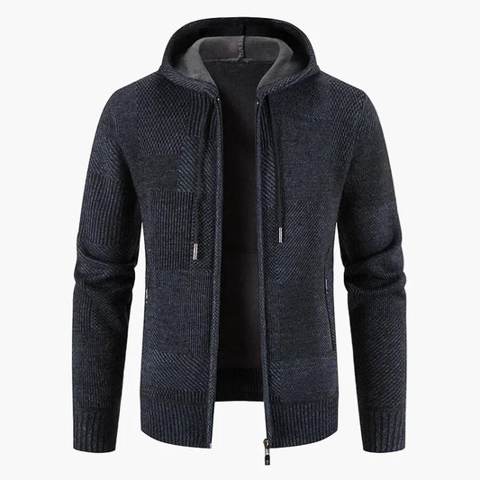 Herren Kapuzen-Strickjacke für Winter – Modische Fleece gefütterte Pulloverjacke, Freizeit & Alltag