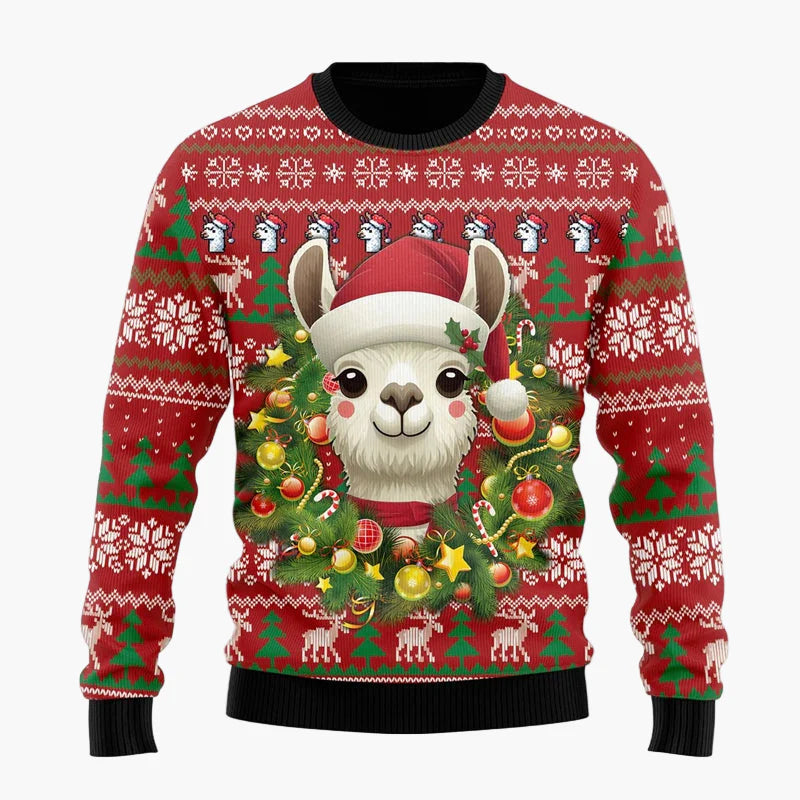 Unisex Weihnachtspullover Lustig Llama mit Sonnenbrille – Ugly Christmas Sweater für Festtage