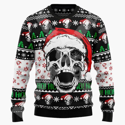 Herren Ugly Christmas Sweater mit Totenkopf und Weihnachtsmütze – Lustiger Pullover für Weihnachten und Winterpartys
