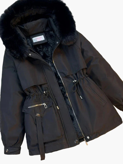 Damen Winterjacke mit Kapuze und Kunstfellkragen – Modischer Parka für Alltag & Outdoor