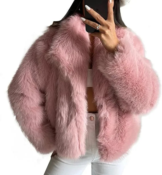 Damen Luxus Faux Fur Jacke – Eleganter Herbst Winter Look für besondere Anlässe