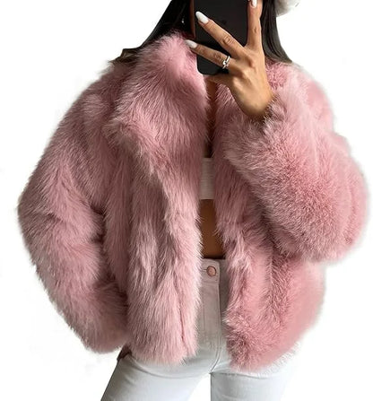 Damen Luxus Faux Fur Jacke – Eleganter Herbst Winter Look für besondere Anlässe