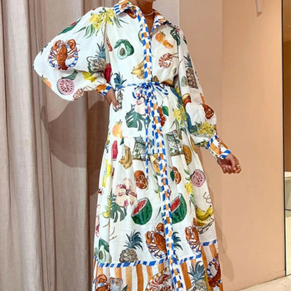 Abigail – Bohemian Damen A-Linien-Kleid mit Knopfleiste