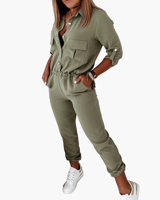 Damen Jumpsuit Einteiler Freizeit Elegant Modern mit Taschen – Perfekt für Alltag & Ausgehen