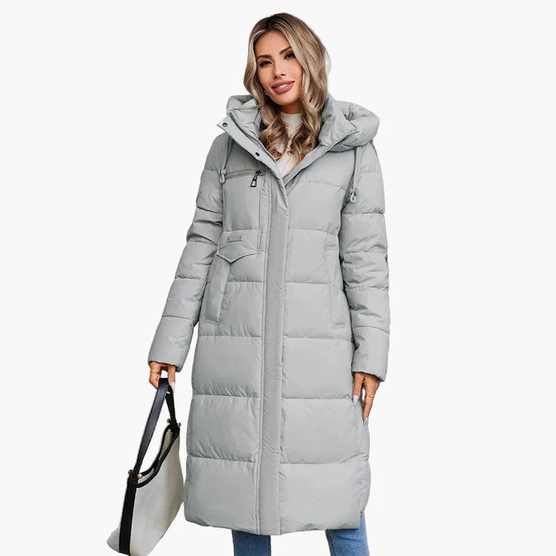 Damen Winter Steppmantel mit Kapuze – Langer, warmer Parka für Alltag und Freizeit
