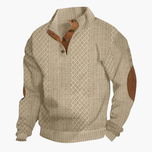 Herren Vintage Strickpullover mit Stehkragen und Knopfleiste – Eleganter Freizeitpullover für Herbst und Winter
