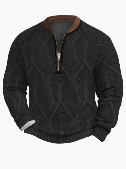 Herren Pullover mit Vintage-Look und halbem Reißverschluss – Stilvoller Freizeit-Sweater für Alltag und Outdoor