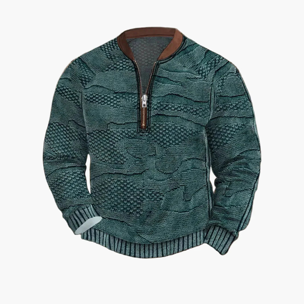 Herren Pullover mit Vintage-Look und halbem Reißverschluss – Stilvoller Freizeit-Sweater für Alltag und Outdoor
