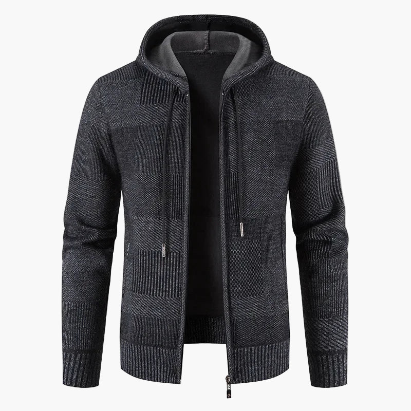 Herren Kapuzen-Strickjacke für Winter – Modische Fleece gefütterte Pulloverjacke, Freizeit & Alltag