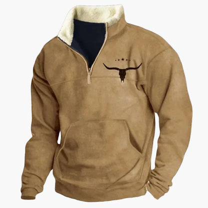 Herren Western Retro Fleece Pullover mit Ethno-Muster – Outdoor & Freizeit