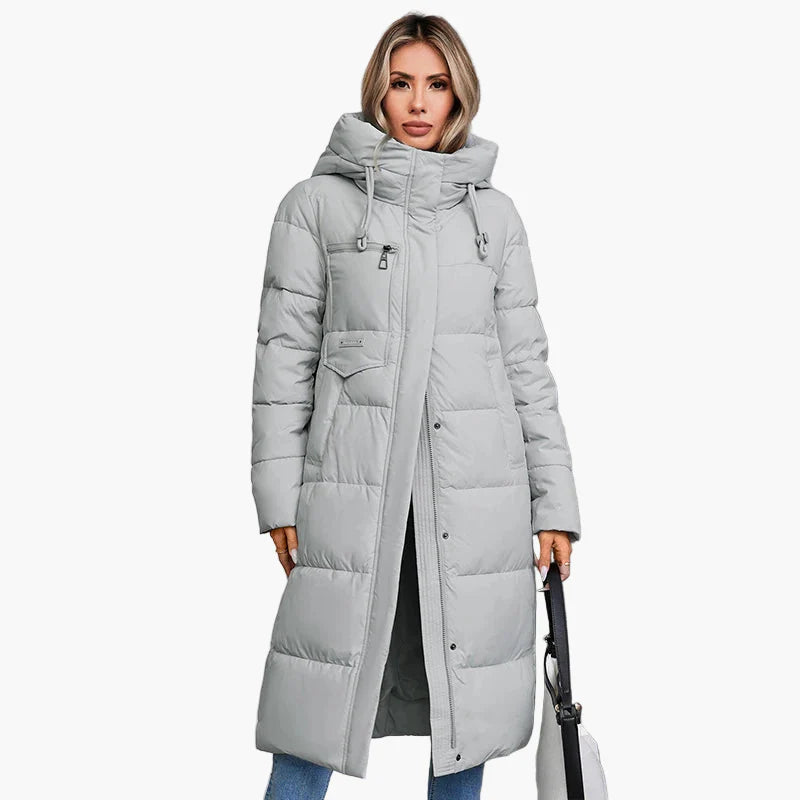Damen Winter Steppmantel mit Kapuze – Langer, warmer Parka für Alltag und Freizeit