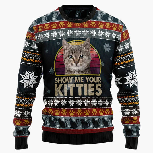 Herren Weihnachts-Pullover mit Katzenmotiv – Lustiger Ugly Christmas Sweater "Show Me Your Kitties"