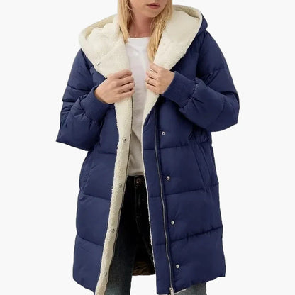 Damen Winter Steppmantel mit Kapuze, Langer Puffer-Jacke, Alltag & Freizeit
