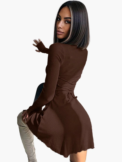 Damen Langarm Minikleid Figurbetont Elegant Alltag & Party