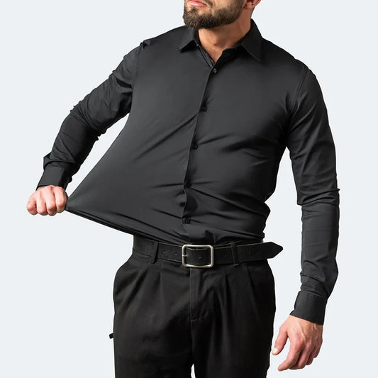 Geoff – Herren Stretch Hemd mit Knopfleiste und schlanker Passform