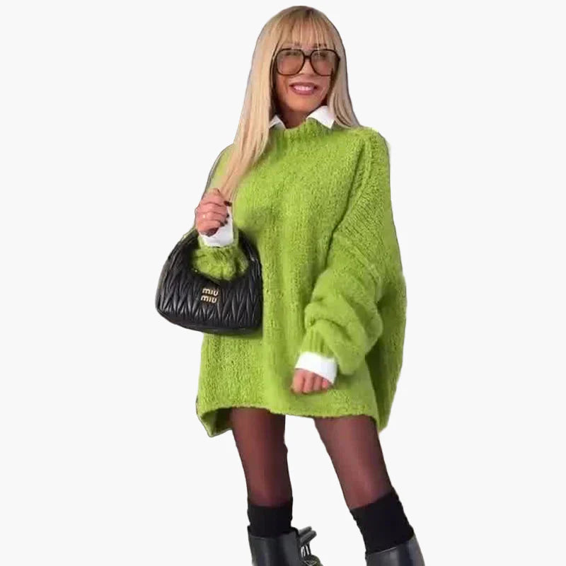 Damen Oversize Pullover Kleid mit Ballonärmeln und Hemdkragen – Stilvolles Trend-Outfit für Herbst und Winter