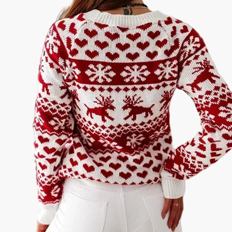Damen Weihnachtspullover mit Rentier- und Herzmotiv – Bequemer Winterpullover für festliche Anlässe