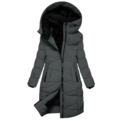 Damen Winter Steppmantel mit Kapuze – Eleganter langer Mantel für kalte Tage, modischer Alltagsbegleiter