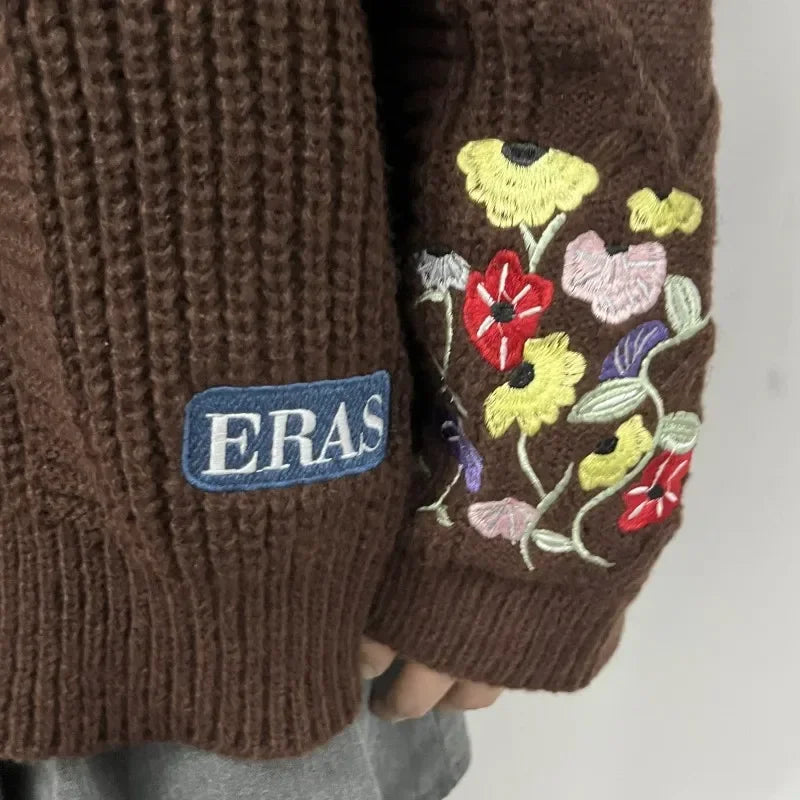 Damen Strickjacke mit Blumenstickerei und Vintage-Charme – Herbst/Winter Cardigan für Freizeit