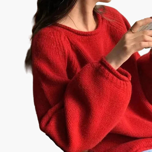 Damen Pullover im französischen Stil – Bequemer weiter Strickpullover für Alltag und Freizeit