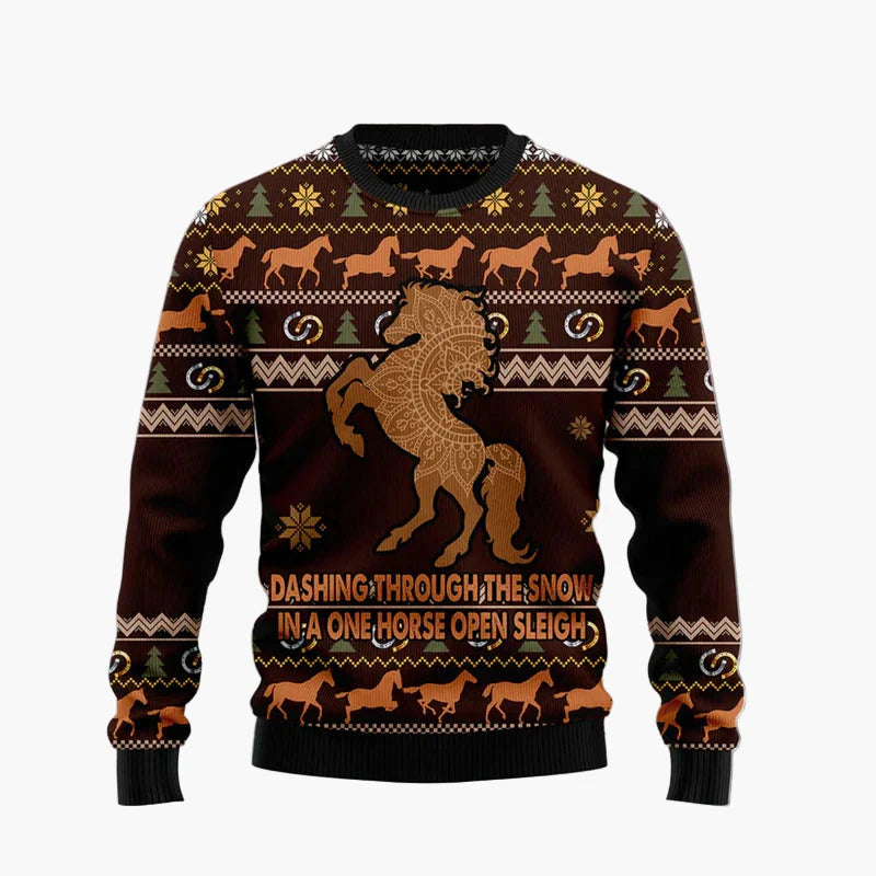 Herren Weihnachtspullover mit lustigem Pferde-Motiv – Ugly Christmas Sweater für Festtage und Partys